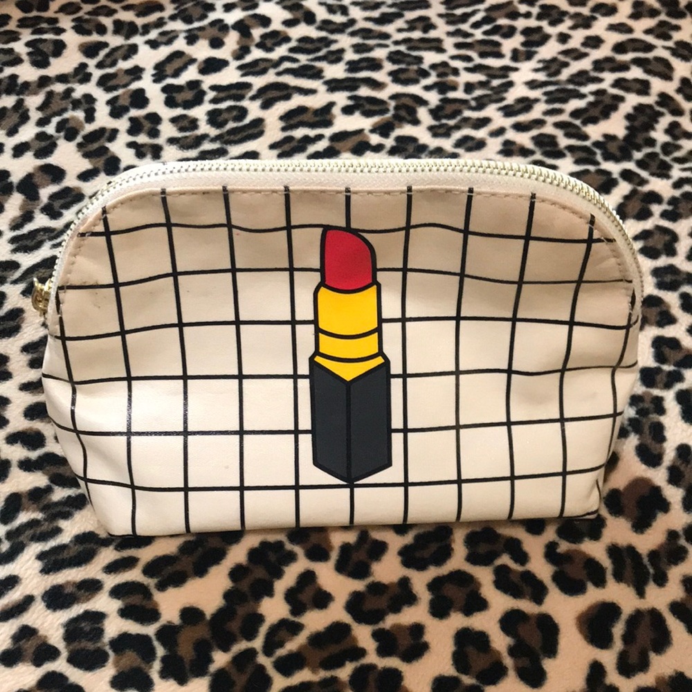 FOREVER 21 💄 Red Lipstick Makeup Cosmetic Bag Zipper Travel White Black Cartoon